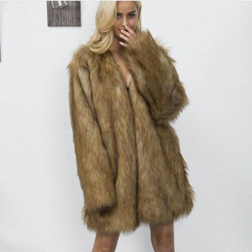 Womens faux fur in the long section V-neck jacket womens warm autumn and winter wild new fur coat foreign trade New