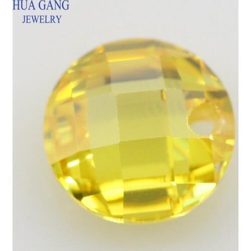Single Hole Golden Double Checkerboard AAAAA Round Brilliant Yellow Cubic Zirconia Stone For DIY Jewelry Making Beads 3-14mm CZ