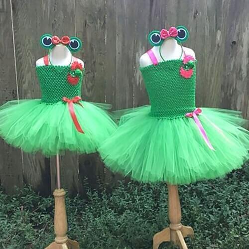 1 Set Frog Costume Kid Girls Jungle Party Dress Toddler Girls Halloween Frog Dress Up Clothes Outfits Birthday Party Gift