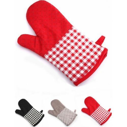 1PC Long Cotton+Silicone Lattice Heat Resistant BBQ Baking Kitchen Gloves Cooking Microwave Oven Mitts Pot Holder LB 217