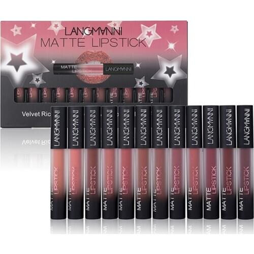12pcs/Set Sexy Matte Lipstick Waterproof Long Lasting Moisturizing Non Stick Cup Lip Tint Liquid Gloss Lip Cosmetic Makeup