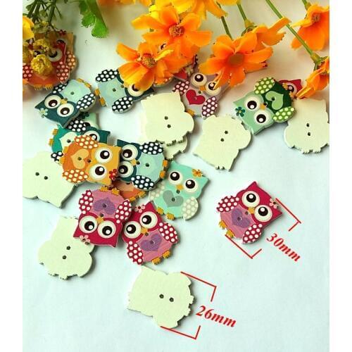 120 pcs 2 Holes Lovely Owl Wood Buttons Mix Painted 26*30mm Pattern Decoration Clothing Craft Accessories Sewing Buttons botoes