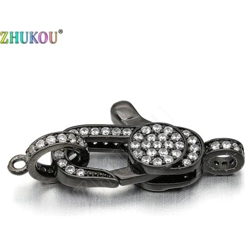 13*25mm Brass Cubic Zirconia Lobster Clasps Hooks for Diy Jewelry Findings Accessories, Mixed Color, Hole: 2.5mm, Model: VK48