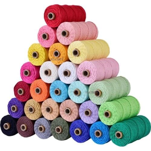 3mm 100% Cotton Cord Colorful Cord Rope Beige Twisted DIY Craft Macrame String Home Textile Wedding Decorative supply 110yards