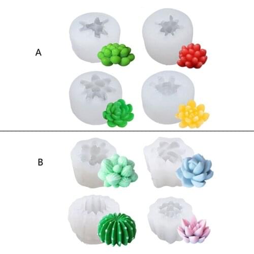 4 Pcs Succulents Cactus Epoxy Resin Mold DIY Crafts Candle Wax Soap Clay Casting Tool Home Decorations Silicone Mould T21F