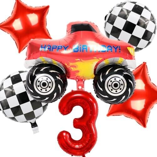 6pcs Pickup Trucks Birthday Balloons 40inch Number Party Decorations Supplies 18 inch Round Car Foil Ballons Childrens Toys