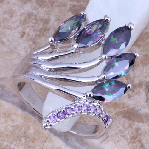 Angelic Rainbow Cubic Zirconia Silver Plated Womens Ring Size 6 / 7 / 8 / 9 E823