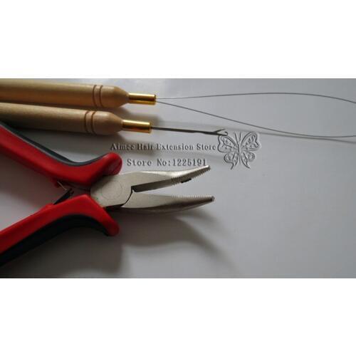 Free Shipping Plier(within teeth) + Hook/Threader tool for micro rings/links/beads + loop hair extension application tools