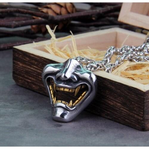 Vikings Jewelry Never Fade Stainless Steel Satanic Demon Men Necklace With Wooden Box as gift