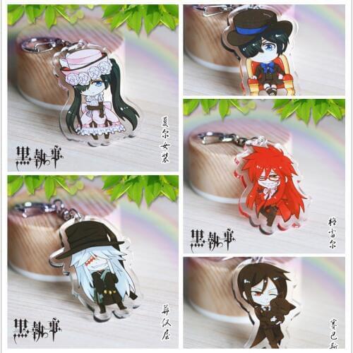 Anime Keychain Kuroshitsuji Black Butler Sebastian Ciel Undertaker Grell Pendant Keychain Keyrings kulcstarto Charms Key Holder