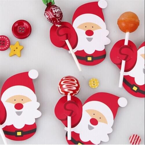 50Pcs/Lot Cute Santa Claus Paper Lollipop Cards DIY Invitations Lollipop Gift Package Decor Christmas Gifts Christmas Decoration