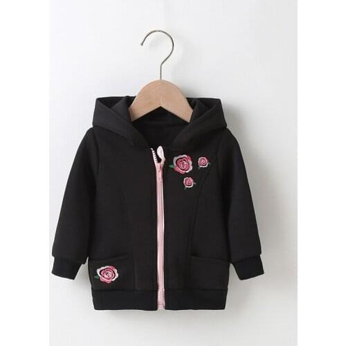 Baby Long-Sleeved Hooded Jacket With Flower Embroidery Pattern Baby Jacket Suitable for 3-24 months