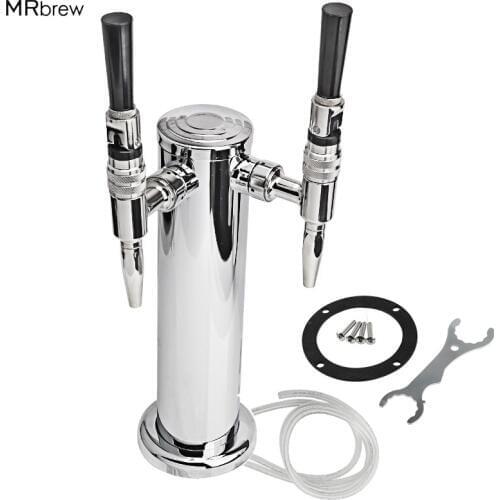 Homebrew Two Taps Silver Chrome plated Beer Tower with double Stainless Steel Nitrogen Nitro Tap Draft Beer Dispensing