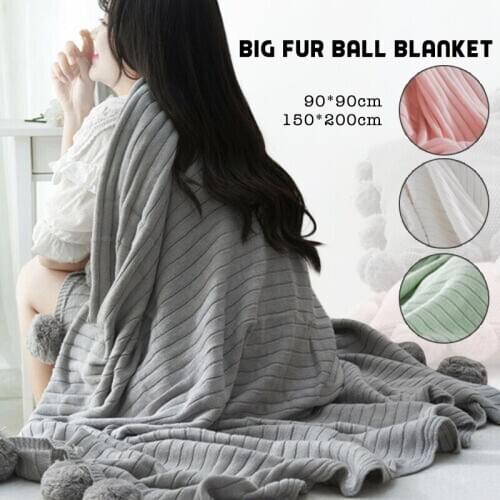 Ins Style Nordic Soft Knitted Blanket Simple Style Warm Soft Blankets Bed Sofa Bed Cover With Tassel Ball