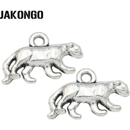 JAKONGO Antique Silver Plated Zinc Alloy Leopard Charms Pendants for Jewelry Making fit DIY Handmade Bracelet 11x18mm 20pcs/lot