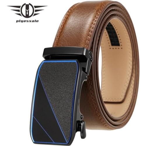 Plyesxale Cowhide Leather Men Belts High Quality Designer Brand Fashion Automatic Buckle Business Casual Waist Strap Male B751