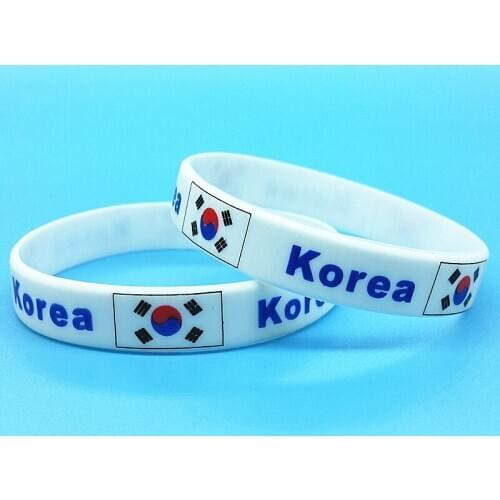 100pcs Korea Flag Silicone Wristband Print Country Logo Sport Rubber Bracelets Men Women Wrist Band Bangle Cuff Accessories Gift