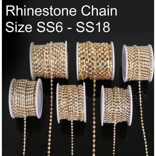 Charming Rhinestone Chain10yards/roll Clear/White AB Rhinestone Gold Plated Chain Craft Apparel Sewing DIY Clothes Accessory