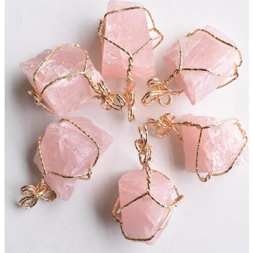 Wholesale 6pcs/lot 2020New fashion good quality natural pink quartz Irregular pendants for jewelry accessories making free