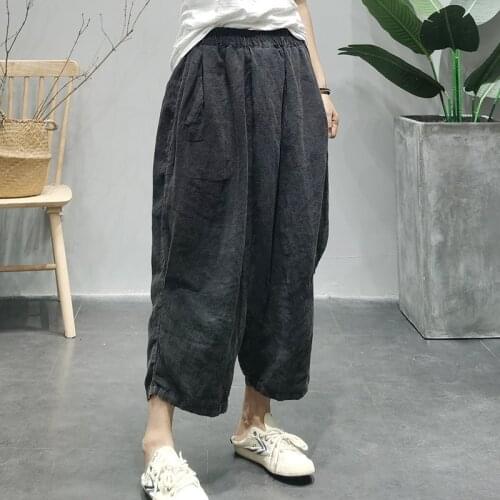 Autumn Pants Women Retro Loose Casual Trousers 2021 New Ladies Elastic Waist pocket Concise Wide Leg Pants