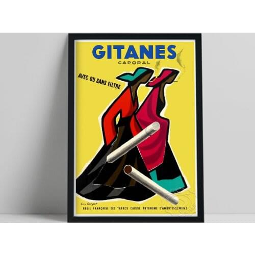 French Cigarette Advertising Poster, Yellow Background Two Woman Smoke Canvas Painting, Nordic Vintage style Prints Home Decor