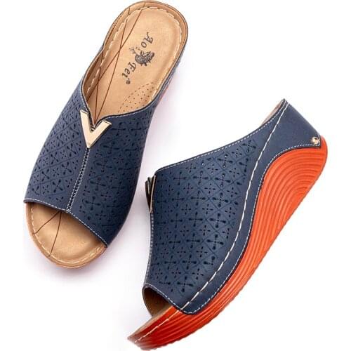 Luxury Design Summer Womens Shoes Breathable Cozy Ladies Slippers 6cm Wedge Heel Mules Plus Size 41 Beach Chunky Casual Shoe