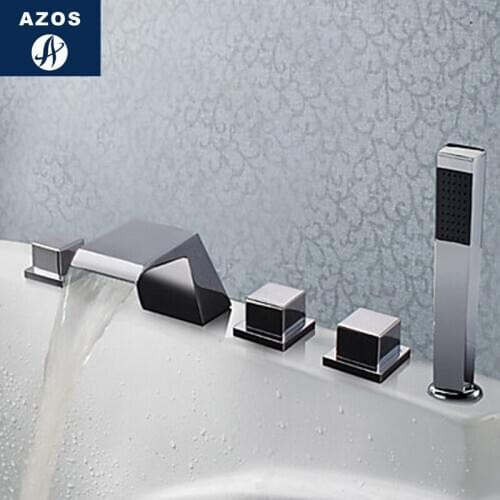 Azos Split Bathtub Faucet Waterfall Mixing Valve Brass Chrome Cold and Hot Switch Two Function Shower Room Below Counter Basin B