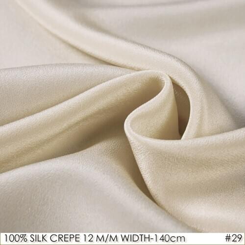 CISULI SILK CREPE DE CHINE 12 m/m Width-140 cm/100% Natural Mulberry Silk Fabric Matt Color Women Evening Dress Light Beige 29