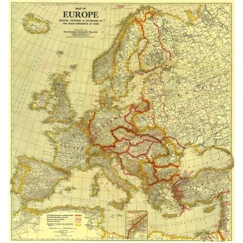 60x60cm The Europe Map in 1920 Peace Conference at Paris Vinyl Spray Painting Canvas For Living Room Wall Decoration