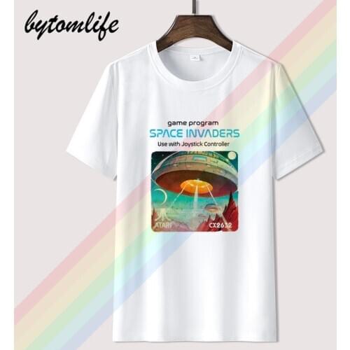 T SHIRT SPACE INVADERS ATARI C64 AMIGA COMMODORE GAME GAMER GAMING VINTAGE RETRO 100% Cotton Short Sleeve O-Neck Tops Tee Shirts