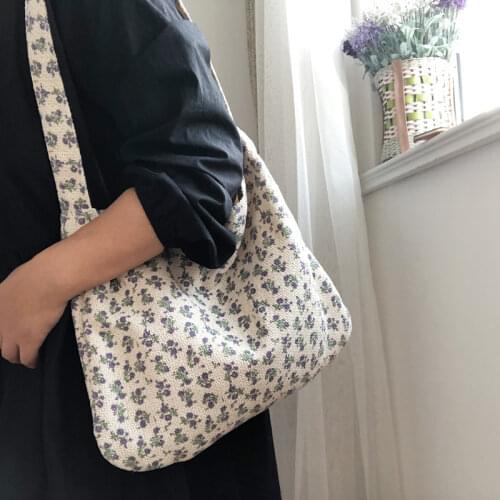 Vintage Womens Tote Shoulder Bags Woolen Fabric Ladies Eco Cloth Shopper Bag Female Lilac Flower Purse Handbags Underarm Bag
