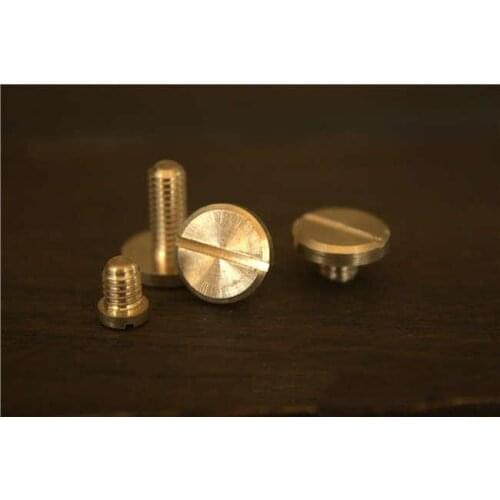 20PCS/LOT M4*10*L10mm Pure solid Brass flat Slotted head Buttons Stud Screws nail Chicago Screw Leather Belts Screws Fastners