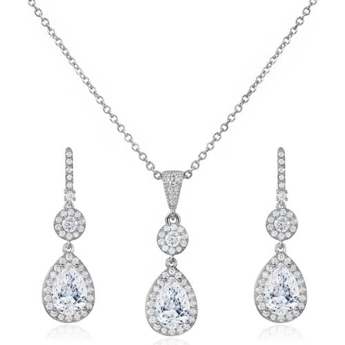 WEIMANJINGDIAN New Arrival Exquisite Large Teardrop Cubic Zirconia CZ Crystal Necklace and Earring Set Bridal Banquet Jewelry