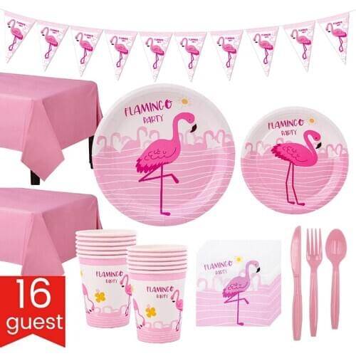 Hot Pink Flamingo Party Disposable Tableware Set Plates/Napkins/Cups Adult Birthday Party Decor Kid Wedding Baby Shower Supplies