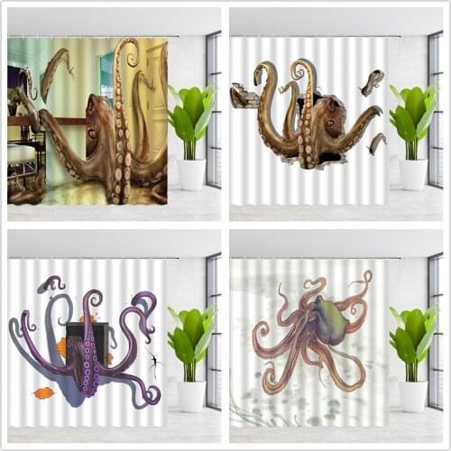 QWRSMYX Shower Room Curtains Octopus Sea Tentacle Ocean Animal Themed Pattern Bathroom Set Waterproof Polyester Curtain