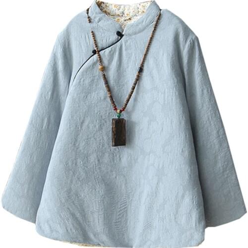 Chinese Style Mandarin Collar Jacquard Cotton Linen Parkas Women Loose Thick Warm Padded Coats Autumn Winter Top Chaquetas Mujer