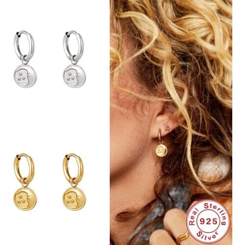 BOAKO Earrings 2021 Trend Pendientes Plata 925 Hoop Earrings For Women Round Pendant Star Zircon Pendientes Mujer Woman Jewelry