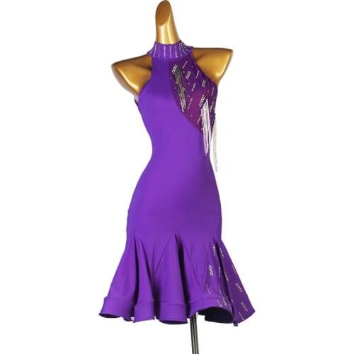 Sexy Tassel Latin Dance Dress Tassel Crystals / Rhinestones Women Training Performance Sleeveless