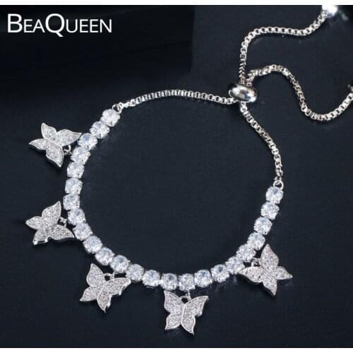 BeaQueen Summer Collection Adjustable Size Butterfly Charms Tennis Chain Bracelets Round Cubic Zirconia Women Jewelry Gift B197