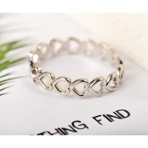 Silver Color Hollow Love Splicing Round Ring For Women Mini Cute Heart To Heart Peach Open Rings Party Fashion Jewelry A959