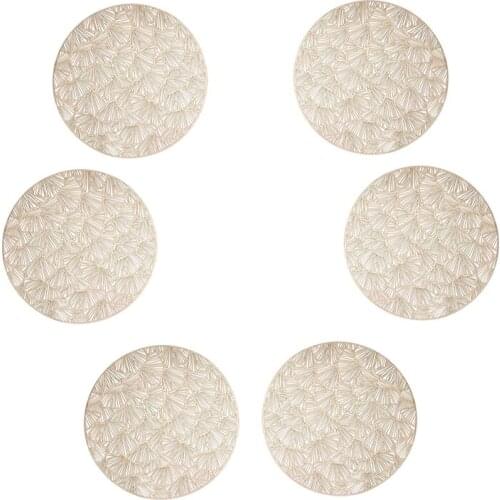 Gold Ginkgo Leaf Round Placemats for Dining Table, a Set of 6 Metal Hollow Table Mats for Table Decoration
