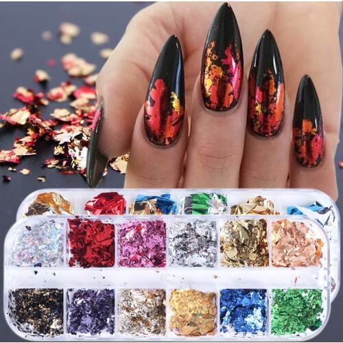 1 Box 3D Irregular Aluminum Foils Nail Slices Flakes Sequins Film Mirror Glitter Stickers Nail Art Decorations Manicure TR950