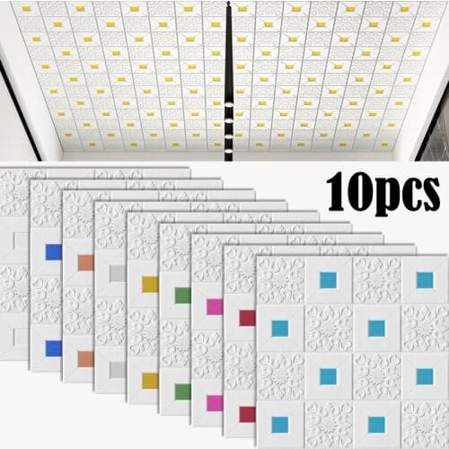 10pcs 3D Stereo Wall Stickers Self-adhesive Ceiling Decoration Sticker Roof Panels Foam Wallpaper Living Room Bedroom House Home
