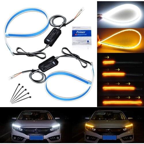 2pcs 30CM White Amber Flexible Dual Color LED Headlight Strip Tube Light Daytime Running Waterproof DRL Neon Turn Signal Bulb
