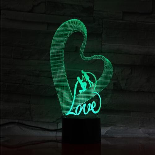 3D Night Light Love Heart 7 Color Table Lamp 3D Illusion Lamp luminari Romantic Party Atmosphere Lamp For Wedding Gift 1317