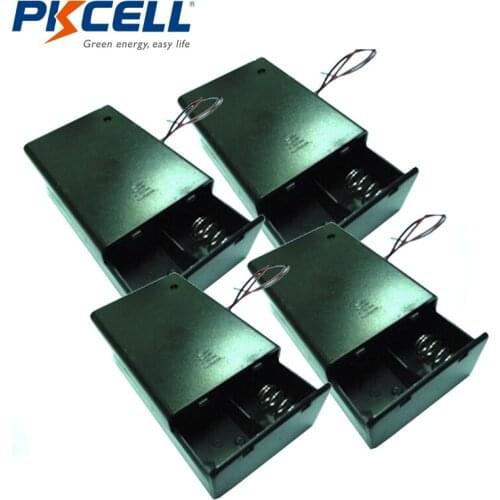 4pcs C Size DC 2 Cells Battery Holder Case Box with Wire Cover & Switch