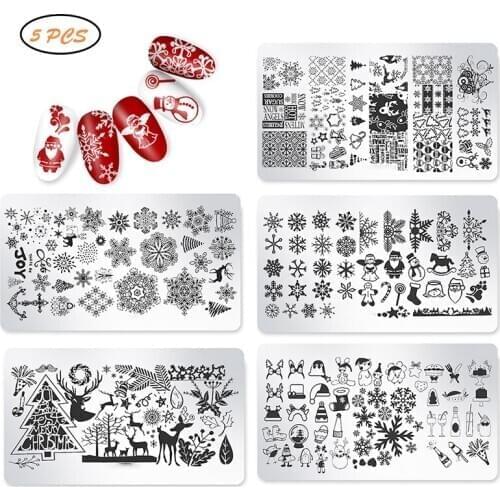 5Pcs Christmas Nail Stamping Plates Stainless Steel Template Stamp Plate Nail Art Image DIY Design Tool Tools Dropshipping #E