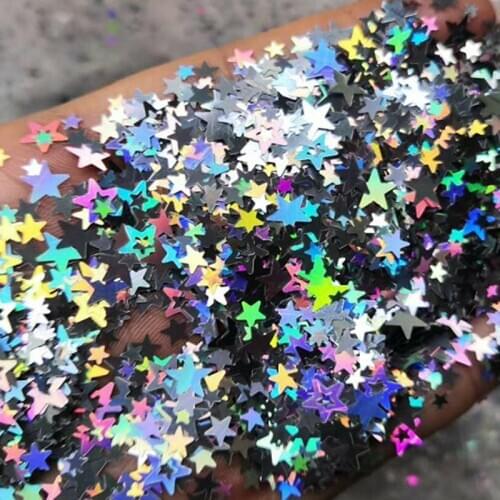 HOLLOW STAR Holographic Nail Glitter Flake 50g Mixed ULTRATINY Laser Dazzling Pentagram Colorful Black/Violet Nail Glitter PD133