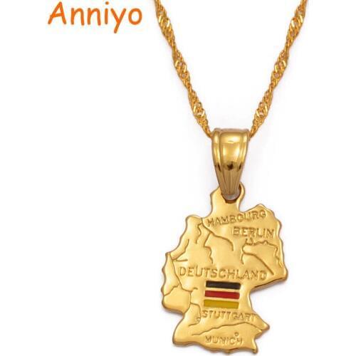 Anniyo Deutschland Map Flag Pendant Necklace for Women Girls Gold Color Germany Jewelry German #007010