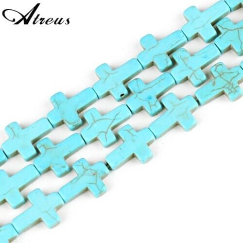 Atreus 12x16mm Christian Cross Turquoises Beads Natural Stone Loose Beads 15‘’ Strand For Jewelry Making DIY Beaded Bracelet